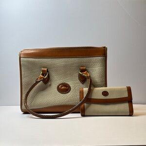 Dooney & Bourke Beige and Brown Leather Tote and Wallet Set
